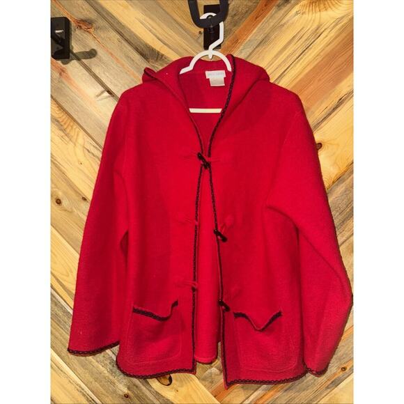 Vintage Pierre Cardin Women’s Wool SweaterJacket W/Hood-Red-Small-Toggle Closure - Picture 1 of 5